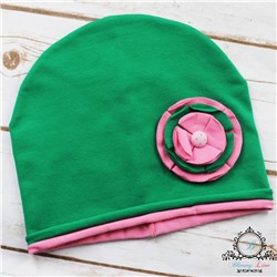 Двойная шапка с открытым краем "Зеленый-розовый"