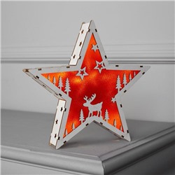 Светодиодная фигура «Звезда с оленем» 22 × 22 × 4 см, дерево, батарейки АААх2 (не в комплекте), свечение тёплое белое