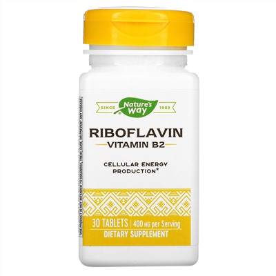 Nature's Way, Рибофлавин (витамин B2), выработка энергии, 400 мг, 30 таблеток