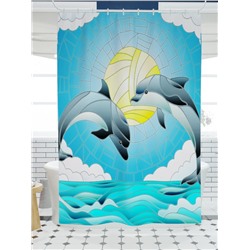 Фотоштора для ванной Витраж дельфины