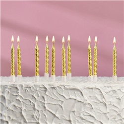 Свечи в торт "Спираль", 10 шт, средние, 7 см, золотой металлик