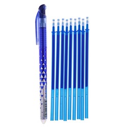 Набор ручка «Пиши-стирай» гелевая MAGESTIC, игольчатый пишущий узел 0.5 мм, стираемые чернила синие + 9 стержней