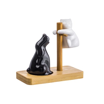 Набор д/специй 2 пр. 10,3*5,5*10 см "Кошка с собакой черно - белые" + дерев подставка