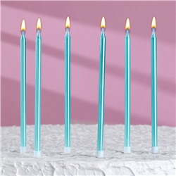 Свечи в торт "Металлик", 6 шт, высокие, 13 см, небесно-голубые