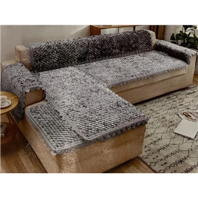 Комплект накидок на диван с кружевом 70х150 см - 2 шт.  70х210 см - 1 шт.   2111-04 серый