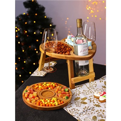 Подарочный набор посуды Adelica «С любовью», столик для вина d=32 см, менажница d=25 см, подсвечник d=8 см, берёза