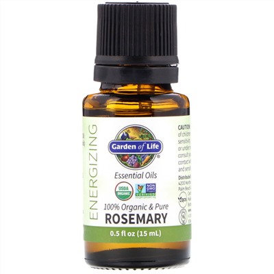 Garden of Life, 100% Organic & Pure, Essential Oils, Energizing, Rosemary, 0.5 fl oz (15 ml)