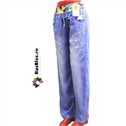 Размер 38. Рост 151-161. Летние подростковые штаны из облегченного джинса Selron_Fenix с оригинальной вышивкой.