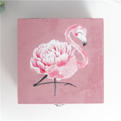 Шкатулка дерево "Розовый фламинго-цветок" бархат розовый 10х16х16 см