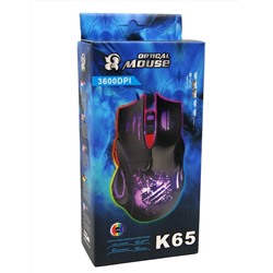 Мышь игровая проводная K65 в коробке (черная)