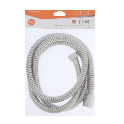 Душевой шланг TIM C-M150-1, 1/2", 150 см, хром