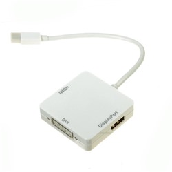 Переходник видео 5bites AP-012, mini DisplayPort(20pin)(m)-HDMI+DVI+DP(f), 0.1 м, белый