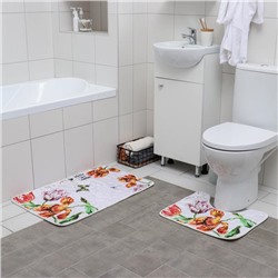 Набор ковриков для ванны и туалета «Тюльпаны на гальке», 2 шт: 50×80, 49×40 см