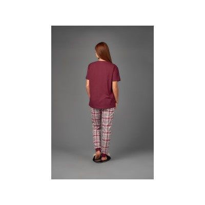 Женская пижама ЖП 039 (бордовый+клетка)