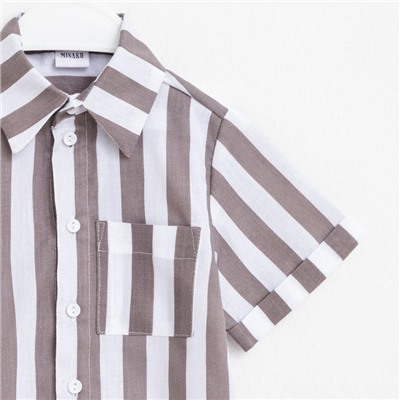 Рубашка для мальчика MINAKU: Cotton collection, цвет коричневый/белый, рост 98 см