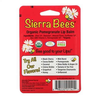 Sierra Bees, Органические бальзамы для губ с запахом граната, 4 в упаковке, 4,25 г (0,15 унции) каждый