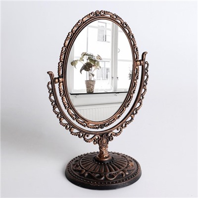 Зеркало настольное, двустороннее, с увеличением, зеркальная поверхность 8,5 × 12,1 см, цвет чёрный/медный
