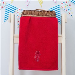 Махровое полотенце "Морской конёк", размер 30х60 см, цвет красный