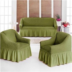 Натяжные чехлы на мягкую мебель диван и 2 кресла green