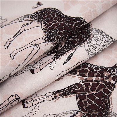 Ткань на отрез кулирка R4209-V1 Жирафы цвет пудровый