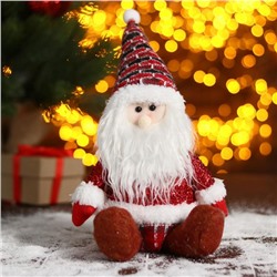 Мягкая игрушка "Дед Мороз в чёрно-красной шапочке" 12х20 см