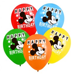 Воздушные шары цветные"Happy Birthday", Микки Маус и его друзья, 12 дюйм (набор 5 шт)