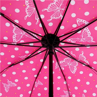 Зонт механический «Бабочки и горошек», ветроустойчивый, 4 сложения, 10 спиц, R = 60 см, цвет МИКС