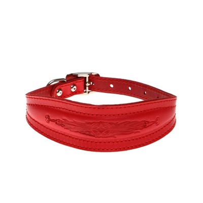Ошейник кожаный двухслойный тиснёный «Селёдка», красный (35-41х1.6 см)