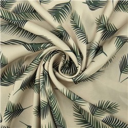 Ткань на отрез шелк 150 см D1907 Листья пальмы на молочном