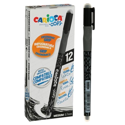 Ручка гелевая "пиши-стирай" Carioca "OOPS", черные чернила, резиновый держатель, узел 0,7 мм