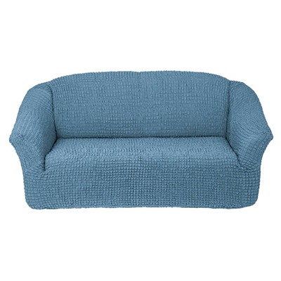 Чехол натяжной для дивана без юбки серо голубой