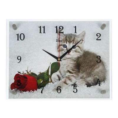 Часы настенные, серия: Животный мир, "Котенок и роза", 30х40 см
