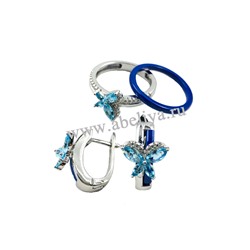 Набор серьги с кольцом керамика синяя посеребренный