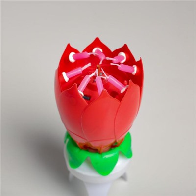 Свеча для торта музыкальная "Тюльпан", крутящаяся, красная, 14,5×6 см