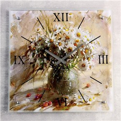 Часы настенные, серия: Цветы, "Ваза с белыми ромашками", 50х50  см, микс