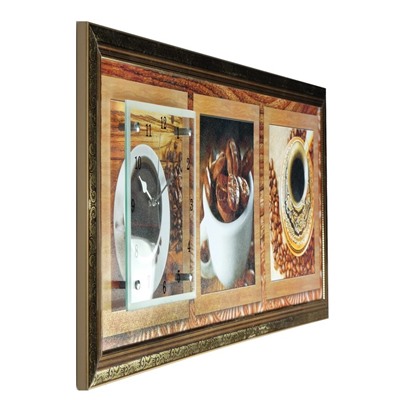 Часы-картина настенные, серия: Кухня, "Кофейные зерна", 35 х 100 см, микс