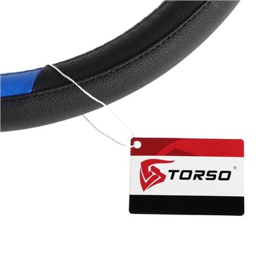 Оплетка TORSO, кожа PU, перфорация, размер 38 см, черно-синие вставками