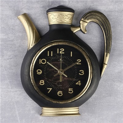Часы настенные, серия: Кухня "Чайник", 26.5 х 24 см, корпус черный с золотом