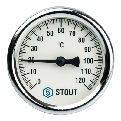 Термометр STOUT, биметаллический, с погружной гильзой 75 мм 1/2", корпус Dn 63 мм