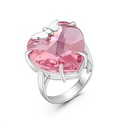 Кольцо женское высокое из серебра с кристаллом премиум Австрия родированное - Сердце 0045