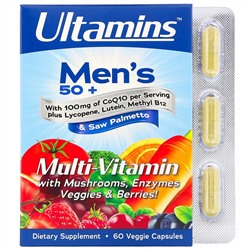 Ultamins, Мультивитамины для мужчин старше 50 лет, с коэнзимом Q10, грибами, ферментами, овощами и ягодами, 60 растительных капсул