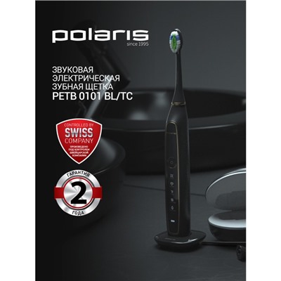 Электрическая зубная щётка Polaris PETB 0101 BL/TC, 3 Вт, 5 режимов, 3 насадки, чёрная