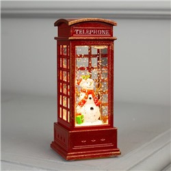 Светодиодная фигура «Снеговик в телефонной будке» 5 × 12 × 5 см, пластик, блёстки, батарейки AG13х3, свечение тёплое белое