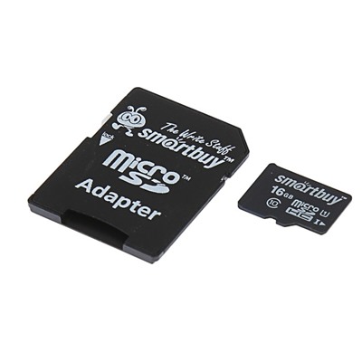 Карта памяти microSDHC Smartbuy 16GB, class 10 + адаптер