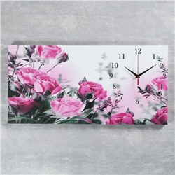 Часы-картина настенные, серия: Цветы, "Розовые розы", 40 х 76 см