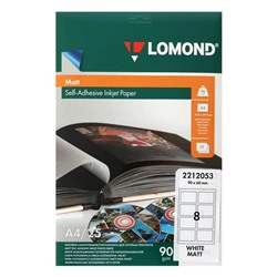 Фотобумага LOMOND для струйной печати на листе А4, 8 делений 6х9см, 90 г/м2, 25 листов, матовая, самоклеящаяся