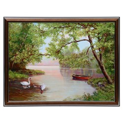 Картина "Лебеди в лесном пруду" 30х40 (33х43)см