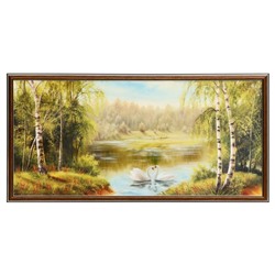 Картина "Лебеди на озере" 30х70 (36*73) см
