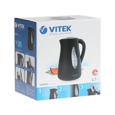 Чайник электрический Vitek VT-1182, пластик, 1.7 л, 2200 Вт, чёрный
