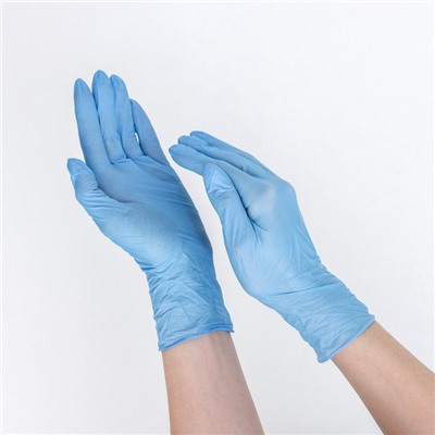 Перчатки нитриловые смотровые неопудренные, размер L, 100 шт/уп, 3 гр, цвет голубой